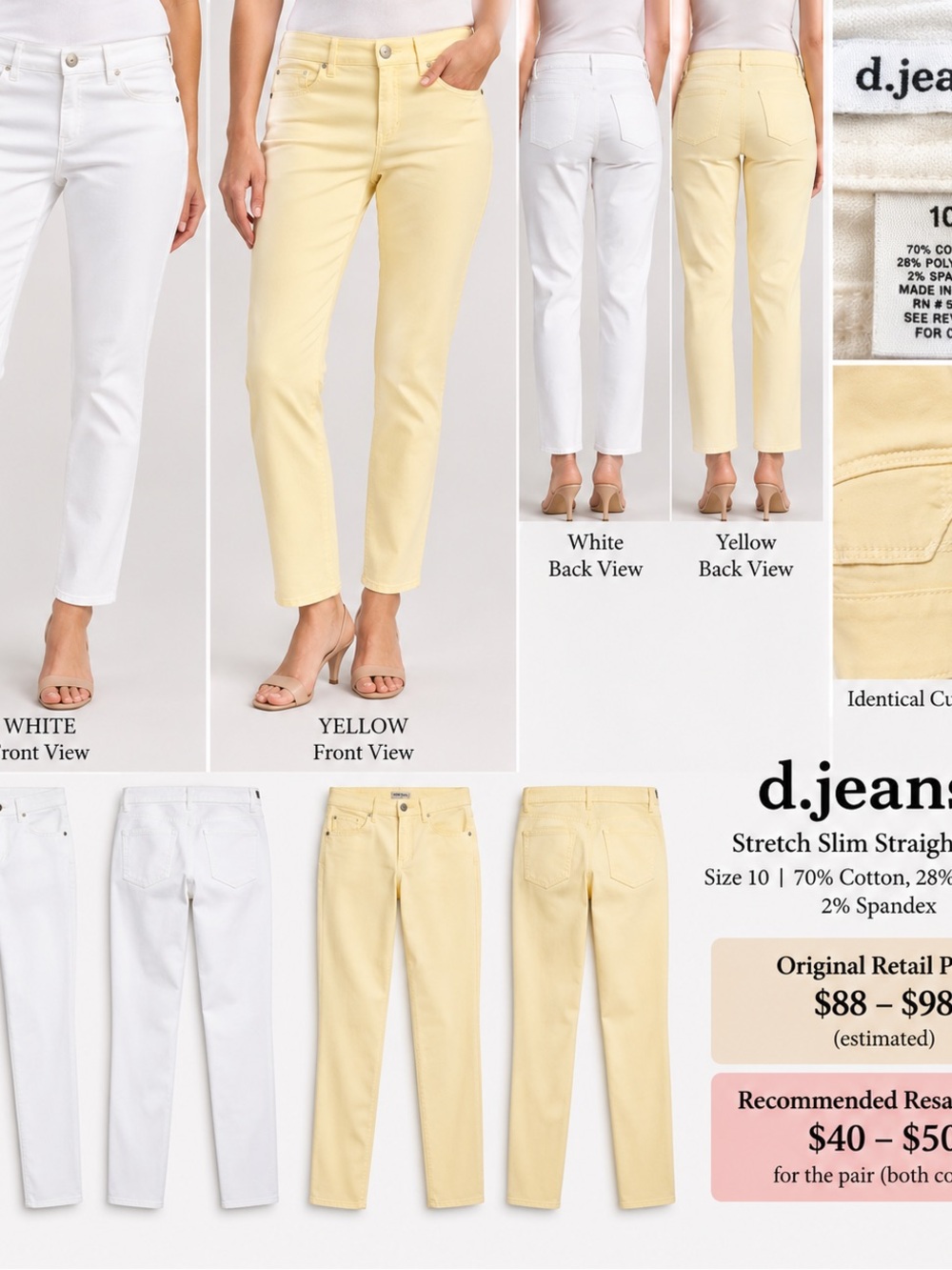 d. jeans bundle - TWO pairs of Women’s Straight Leg Jeans in Yellow and White
